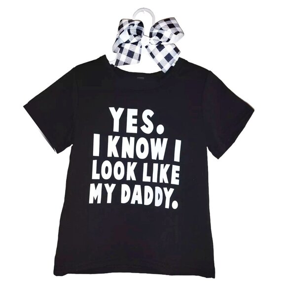 Little Girls Size 4T, 2 Piece Set, 5 Inch Bow, Yes I Know I Look Like My Daddy - Picture 1 of 1